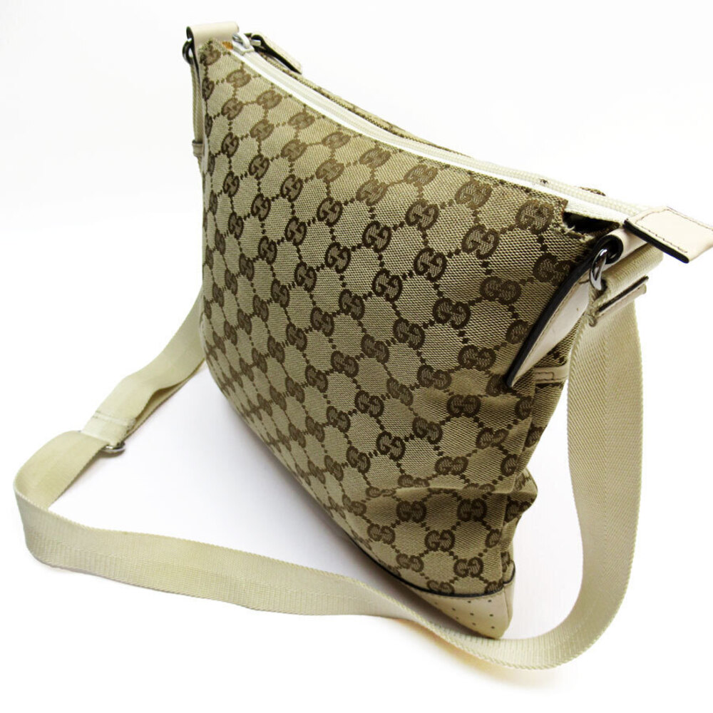 Gucci GG Shoulder Bag Beige Silver Canvas White Off Crossbody Silver White